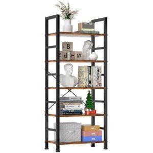 Tall 5-Tier Industrial Bookshelf in Rust Brown