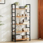 Tall 5-Tier Industrial Bookshelf in Rust Brown