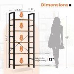 Tall 5-Tier Industrial Bookshelf in Rust Brown