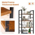 Tall 5-Tier Industrial Bookshelf in Rust Brown