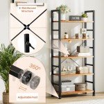Tall 5-Tier Industrial Bookshelf in Rust Brown