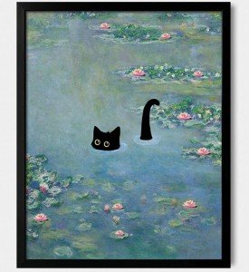Funny Cat Water Lilies Canvas Wall Art