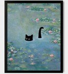 Funny Cat Water Lilies Canvas Wall Art
