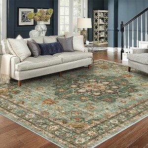 Washable 8x10 Oriental Area Rug - Green