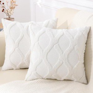 Soft Cream Faux Fur Decorative Pillow Covers - Set of 2