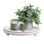 12" White Wood Beaded Decorative Serving Tray