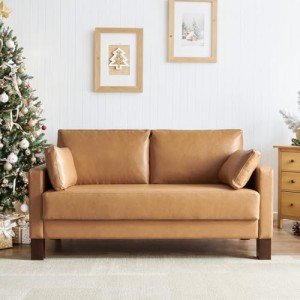 Tan Faux Leather 2-Seater Loveseat Sofa