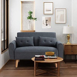 Dark Grey Modern Linen Loveseat Sofa with Pillows