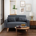 Dark Grey Modern Linen Loveseat Sofa with Pillows