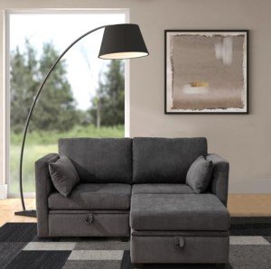 Dark Grey Modular Loveseat Couch with Storage