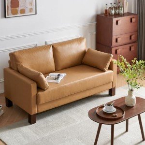 Tan Faux Leather 2-Seater Loveseat Sofa