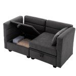 Dark Grey Modular Loveseat Couch with Storage