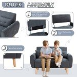 Dark Grey Modern Linen Loveseat Sofa with Pillows
