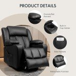 Oversized Electric Recliner Chair with Massage & Cup Holders