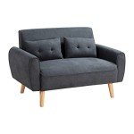 Dark Grey Modern Linen Loveseat Sofa with Pillows