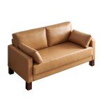 Tan Faux Leather 2-Seater Loveseat Sofa