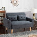 Dark Grey Modern Linen Loveseat Sofa with Pillows
