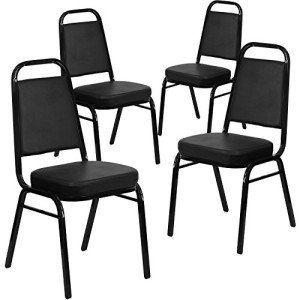 Trapezoidal Black Vinyl Banquet Chairs - Set of 4
