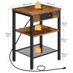 Rustic Brown 3-Tier End Table with USB Ports