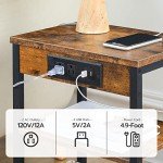 Rustic Brown 3-Tier End Table with USB Ports
