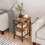 Rustic Brown 3-Tier End Table with USB Ports