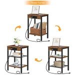 Rustic Brown 3-Tier End Table with USB Ports