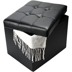 Black Folding Storage Ottoman with Padded Seat