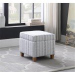 Blue Stripe Classic Square Storage Ottoman with Lid