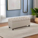 Tufted Ainsley Button Storage Ottoman Bench, Tan