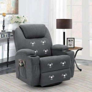 Flamaker Gray Rocking Recliner Chair with Massage