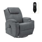 Flamaker Gray Rocking Recliner Chair with Massage