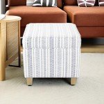 Blue Stripe Classic Square Storage Ottoman with Lid