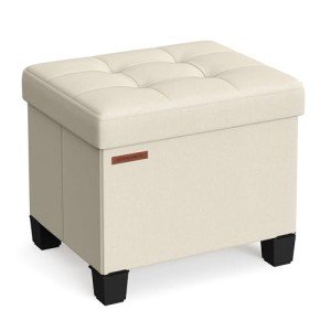 Cream White Storage Ottoman Foot Rest with Legs