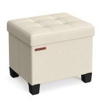 Cream White Storage Ottoman Foot Rest with Legs