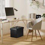 Black Folding Storage Ottoman with Padded Seat