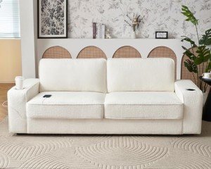VanAcc 89in Modern Offwhite Sofa with USB Ports