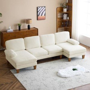 VINGLI 110" U-Shaped Sectional Couch in Beige