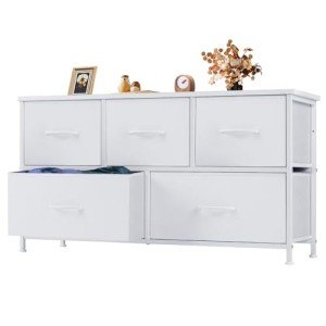 Stylish 5-Drawer Bedroom Dresser with Fabric Bins
