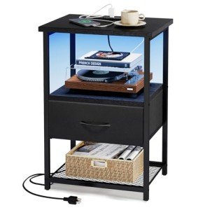 Fixwal LED Charging Nightstand with Fabric Drawers