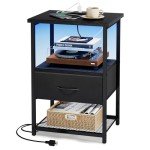 Fixwal LED Charging Nightstand with Fabric Drawers