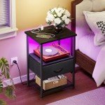 Fixwal LED Charging Nightstand with Fabric Drawers
