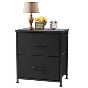 Chic Black Nightstand with 2 Fabric Drawers