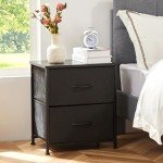 Chic Black Nightstand with 2 Fabric Drawers