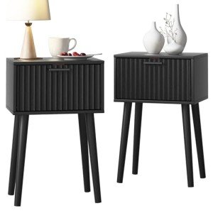 Set of 2 Modern Nightstands with Fluted Doors