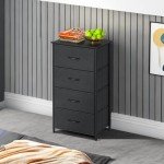 Black Fabric Dresser with 4 Storage Drawers