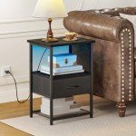 Fixwal LED Charging Nightstand with Fabric Drawers