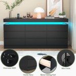 Modern 9-Drawer Dresser with Power Outlet and LED