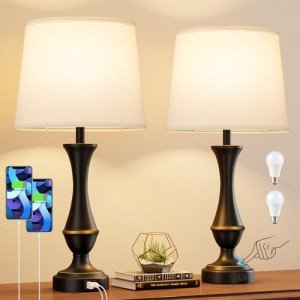 Set of 2 Touch Lamps with USB Ports