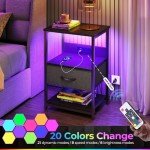 LED Nightstand Set of 2 with Charging Station