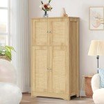 Iwell Rattan Storage Cabinet with Adjustable Shelf